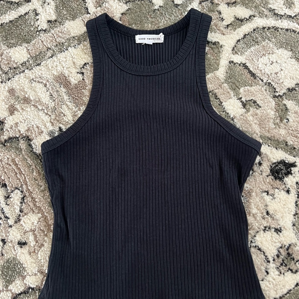 Good American Black Ribbed Tank Top